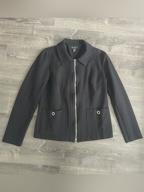 TRIBAL Black Full Zip Stretch Knit Blazer Jacket Workwear Office Size P/S